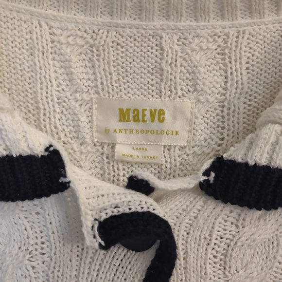 Maeve by Anthropologie Lighthouse Sailor Collar Cable Knit Cardigan White Large - Picture 6 of 16